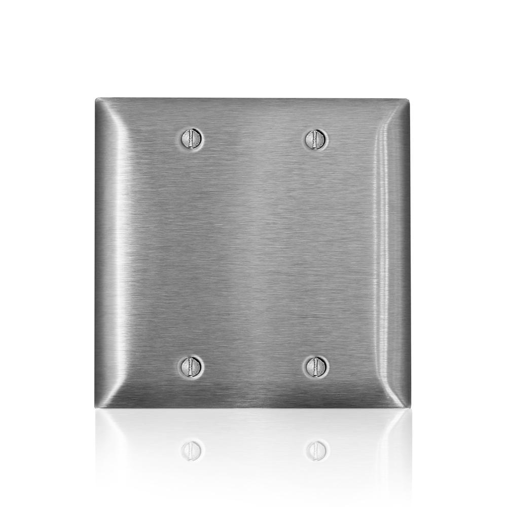 Leviton® SL23 C Series Magnetic Standard Wall Plate, 2 Gangs, 4.6 in W x 4.54 in H, 430 Stainless Steel, Silver