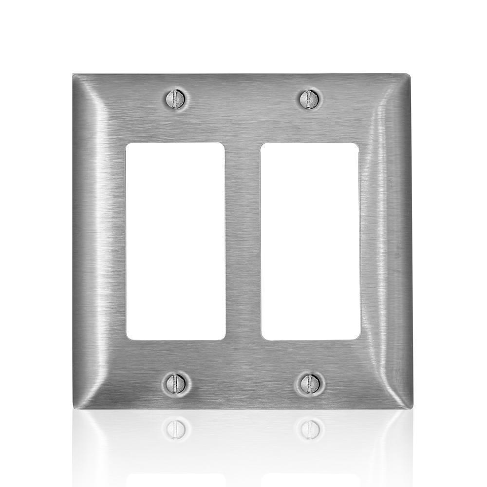 Leviton® Decora® SL262 C Series Magnetic Standard Wall Plate, 2 Gangs, 4.6 in W x 4.54 in H, 430 Stainless Steel, Silver
