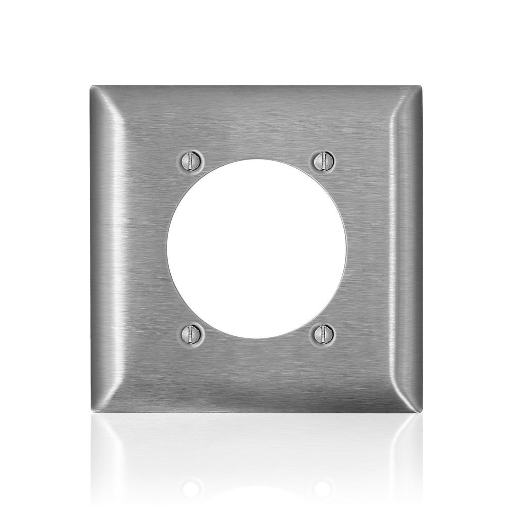 Leviton® SL701 C Series Magnetic Standard Wall Plate, 2 Gangs, 4.6 in W x 4.54 in H, 430 Stainless Steel, Silver