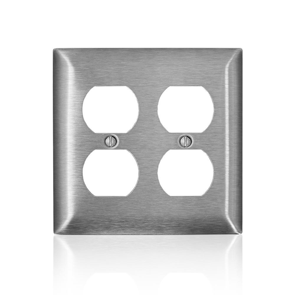 Leviton® SL82 C Series Magnetic Standard Wall Plate, 2 Gangs, 4.6 in W x 4.54 in H, 430 Stainless Steel, Silver