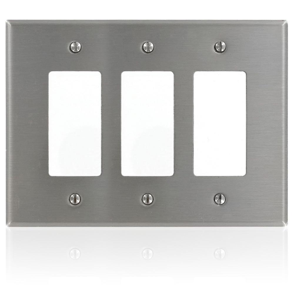 Leviton® Decora® SO263 Oversized GFCI Wall Plate, 3 Gangs, 302 Stainless Steel