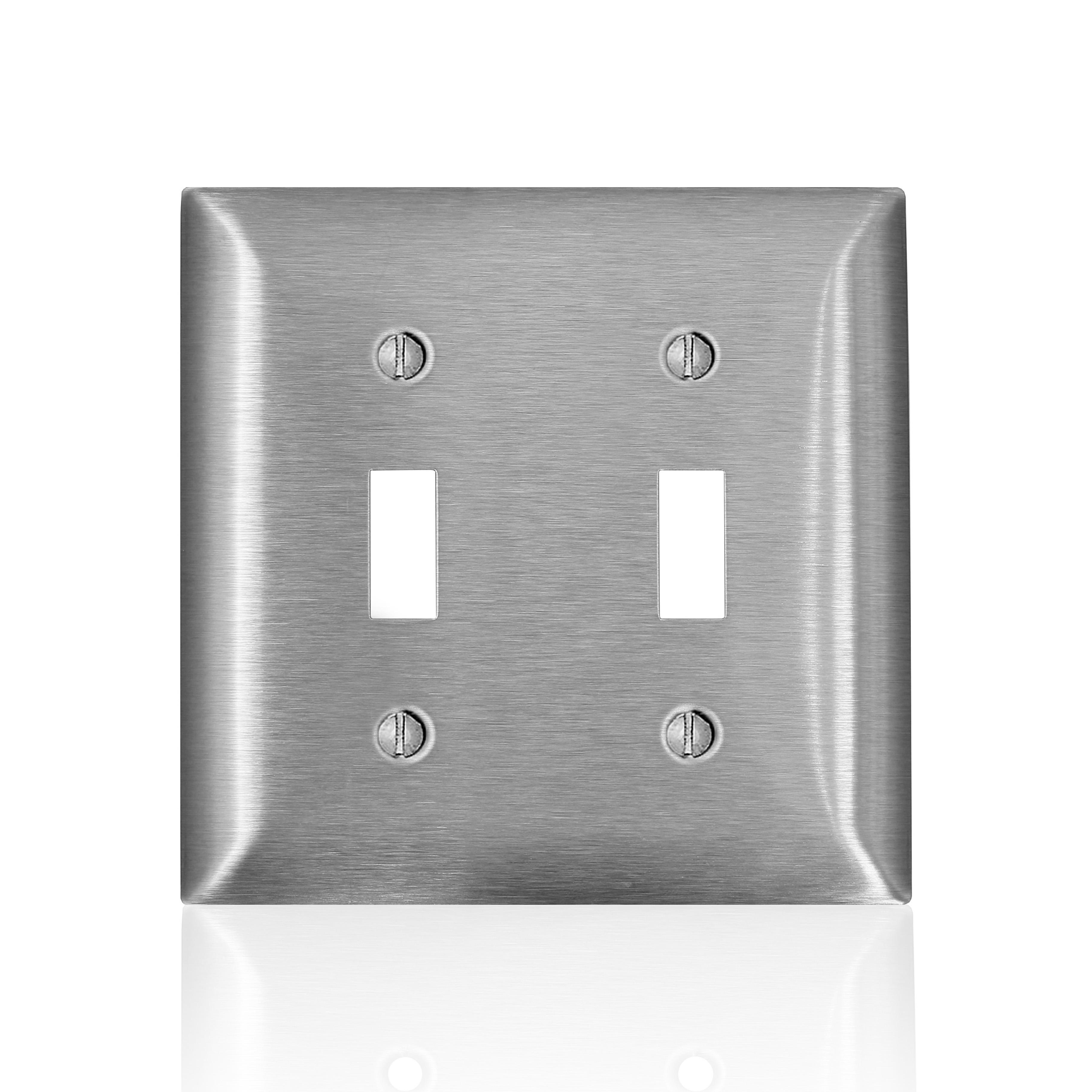 Leviton® SS2-40 C Series Non-Magnetic Standard Wall Plate, 2 Gangs, 4.6 in W x 4.54 in H, 302/304 Stainless Steel, Silver