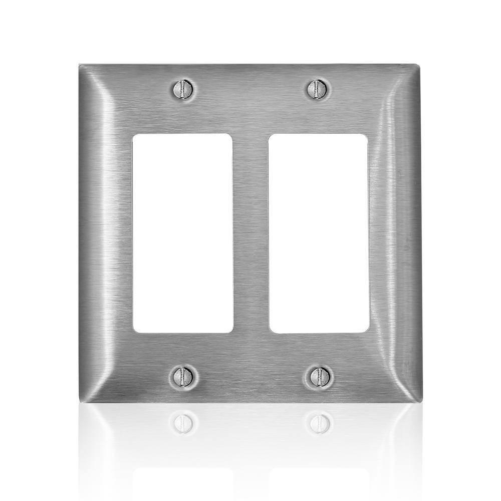 Leviton® Decora® SS262-40 C Series Non-Magnetic Standard Wall Plate, 2 Gangs, 4.6 in W x 4.54 in H, 302 Stainless Steel, Silver