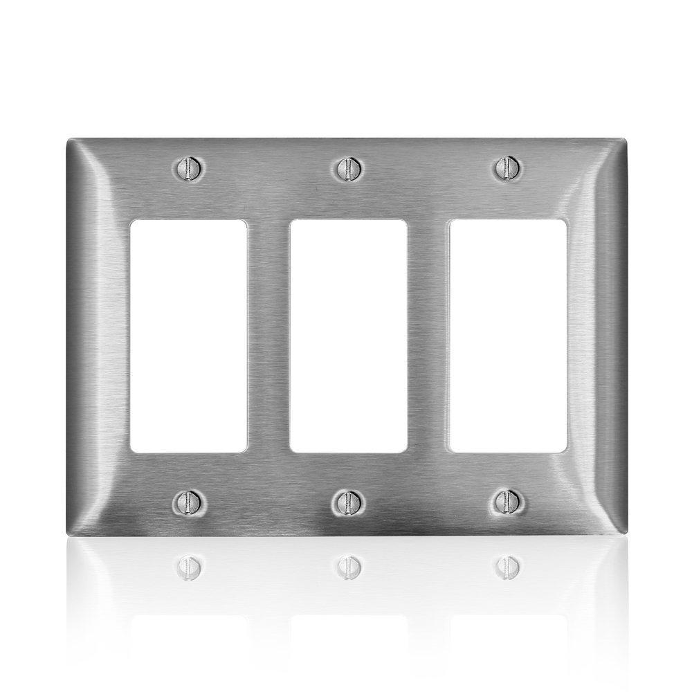 Leviton® Decora® SS263-40 C Series Non-Magnetic Standard Wall Plate, 3 Gangs, 6.41 in W x 4.54 in H, 302 Stainless Steel, Silver
