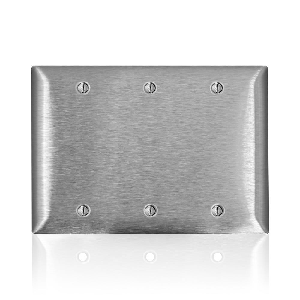 Leviton® SS33-40 C Series Non-Magnetic Standard Wall Plate, 3 Gangs, 6.41 in W x 4.54 in H, 302/304 Stainless Steel, Silver
