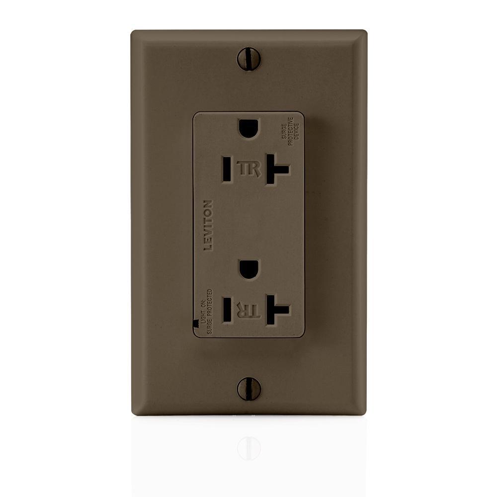 Leviton® T5380 Type 3 2-Pole 3-Wire Self-Grounding Tamper Resistant Straight Blade Surge Protective Receptacle, 125 V AC, 20 A, 5 kA Short Circuit