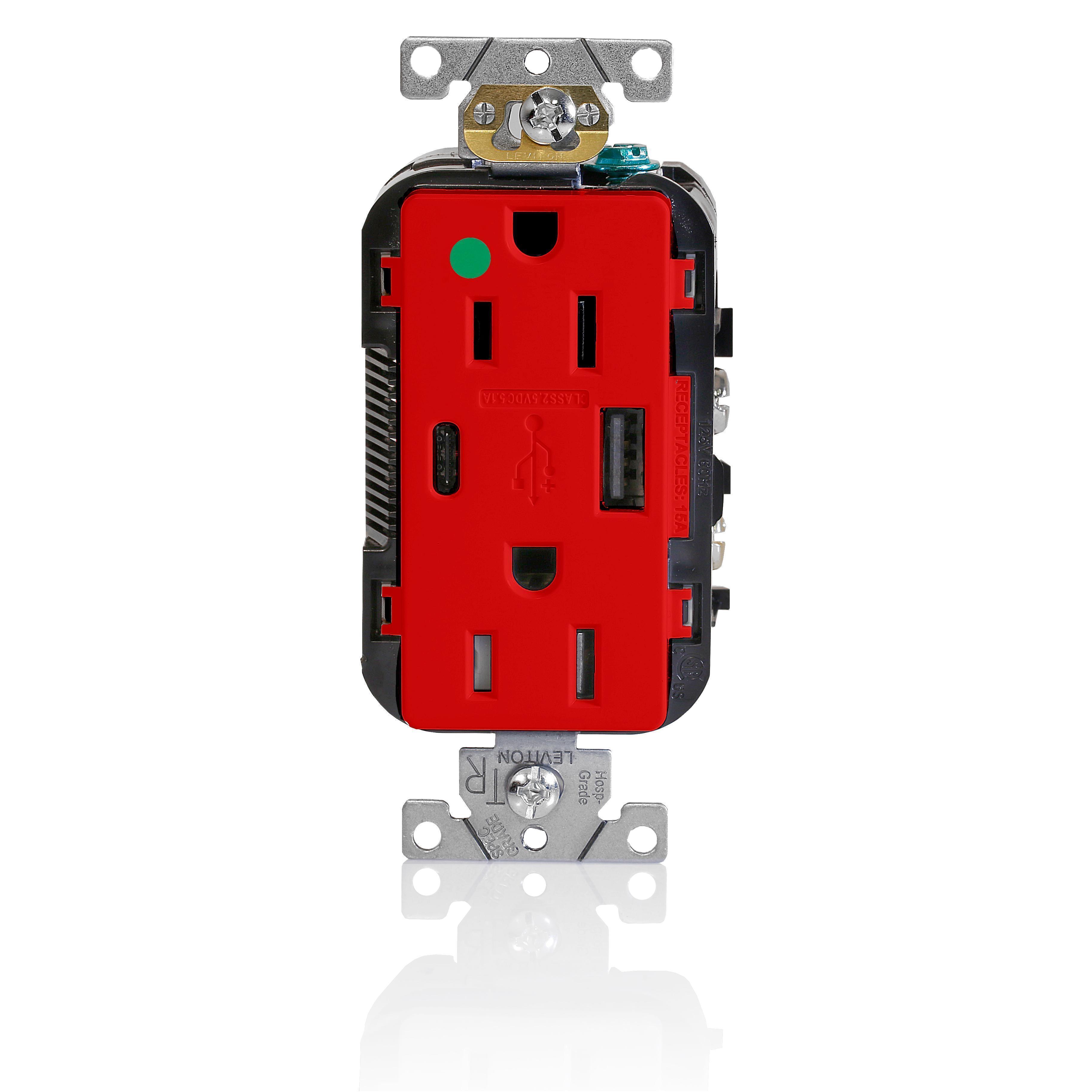 Leviton® T5633-HGR Receptacles & USB Ports