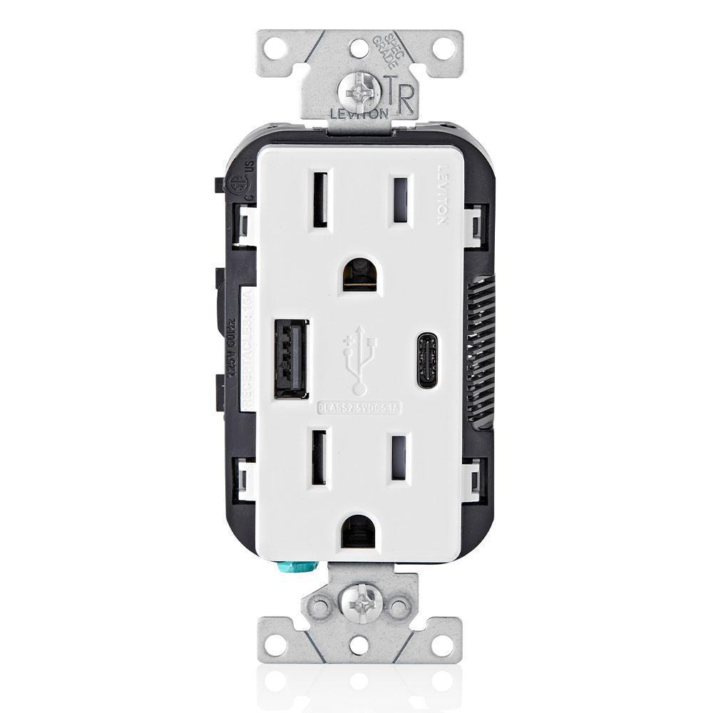 Leviton® T5633-W Receptacles & USB Ports