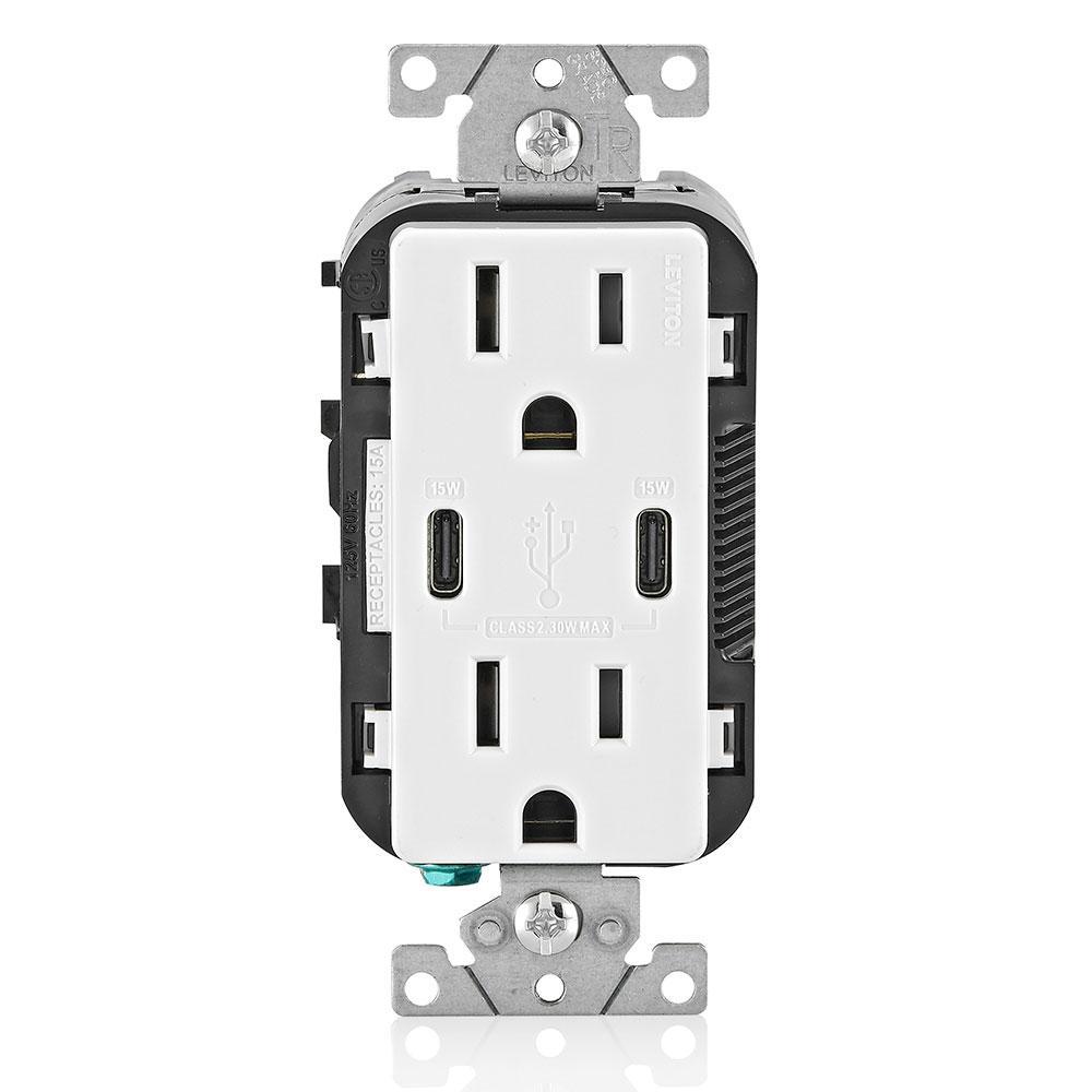 Leviton® T5637-W Receptacles & USB Ports