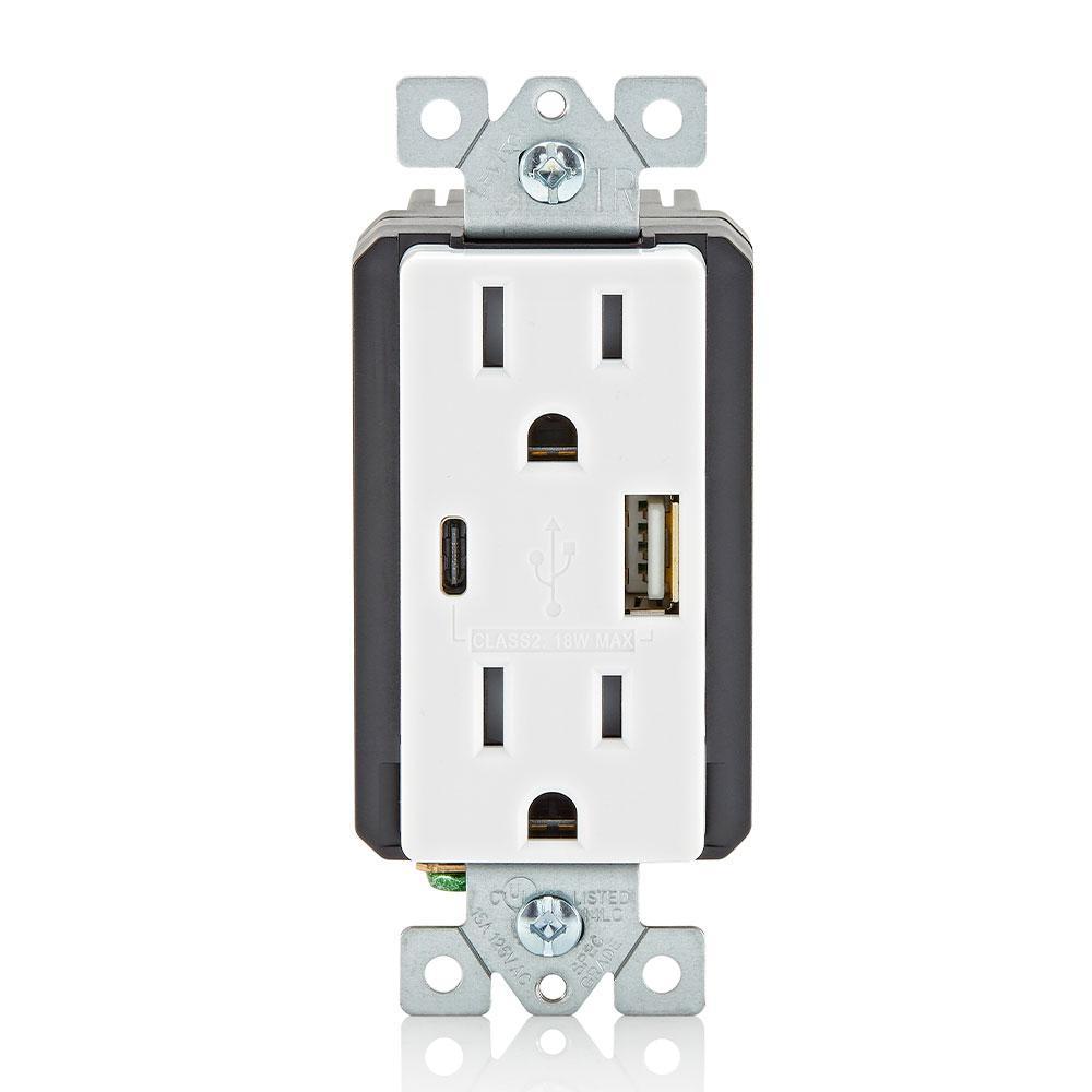 Leviton® T5638-W T5638 Tamper-Resistant Duplex Receptacle, Electrical Ratings: 15 A, 2 Poles, 3 Wires, White