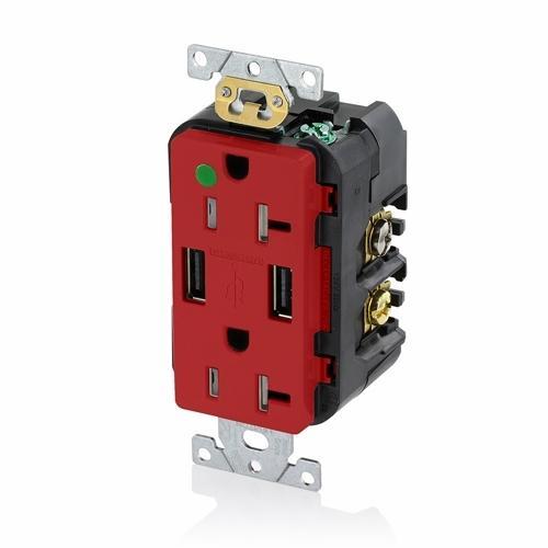 Leviton® T5832-HGR Receptacles & USB Ports