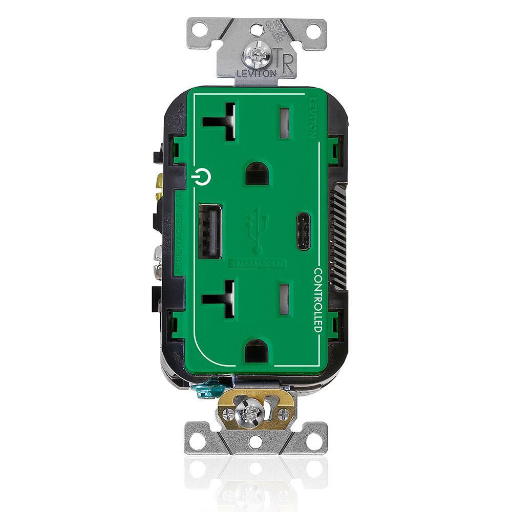 Leviton® T5833-2GN Receptacles & USB Ports
