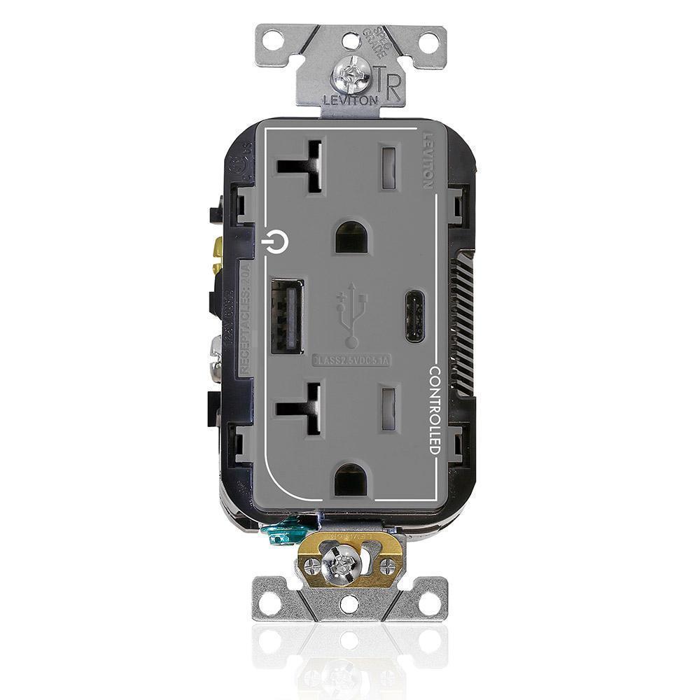 Leviton® T5833-2GY Receptacles & USB Ports
