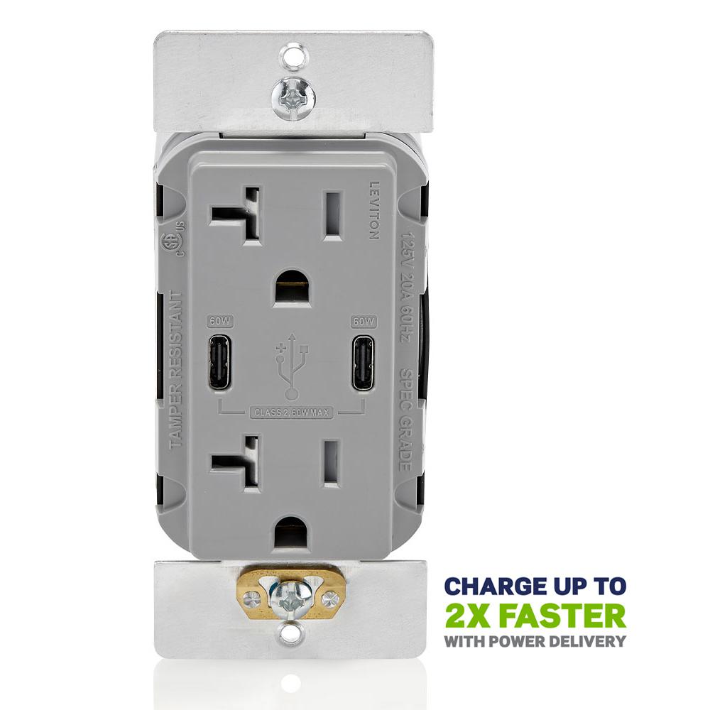 Leviton® T5836-G Receptacles & USB Ports