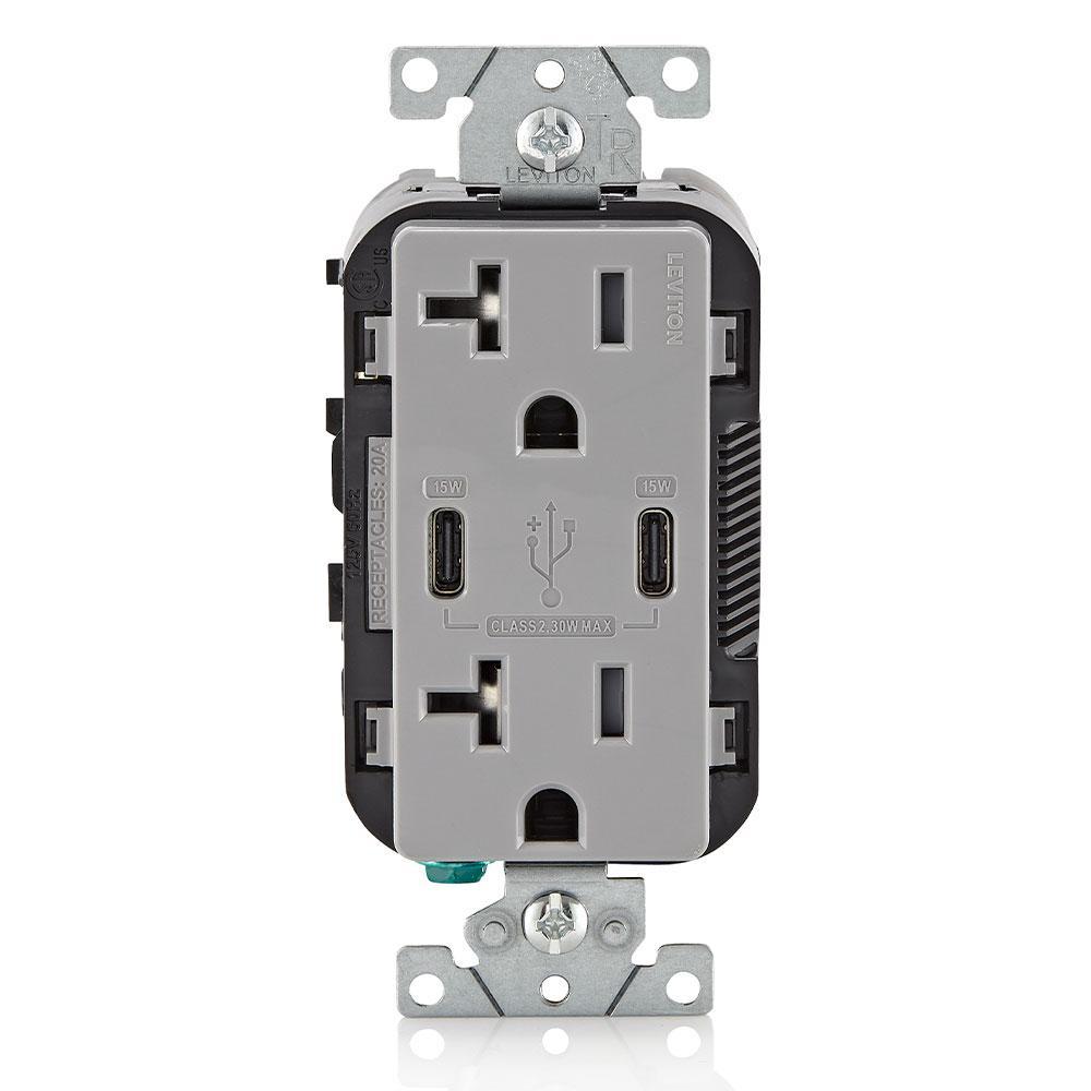 Leviton® T5837-G Receptacles & USB Ports