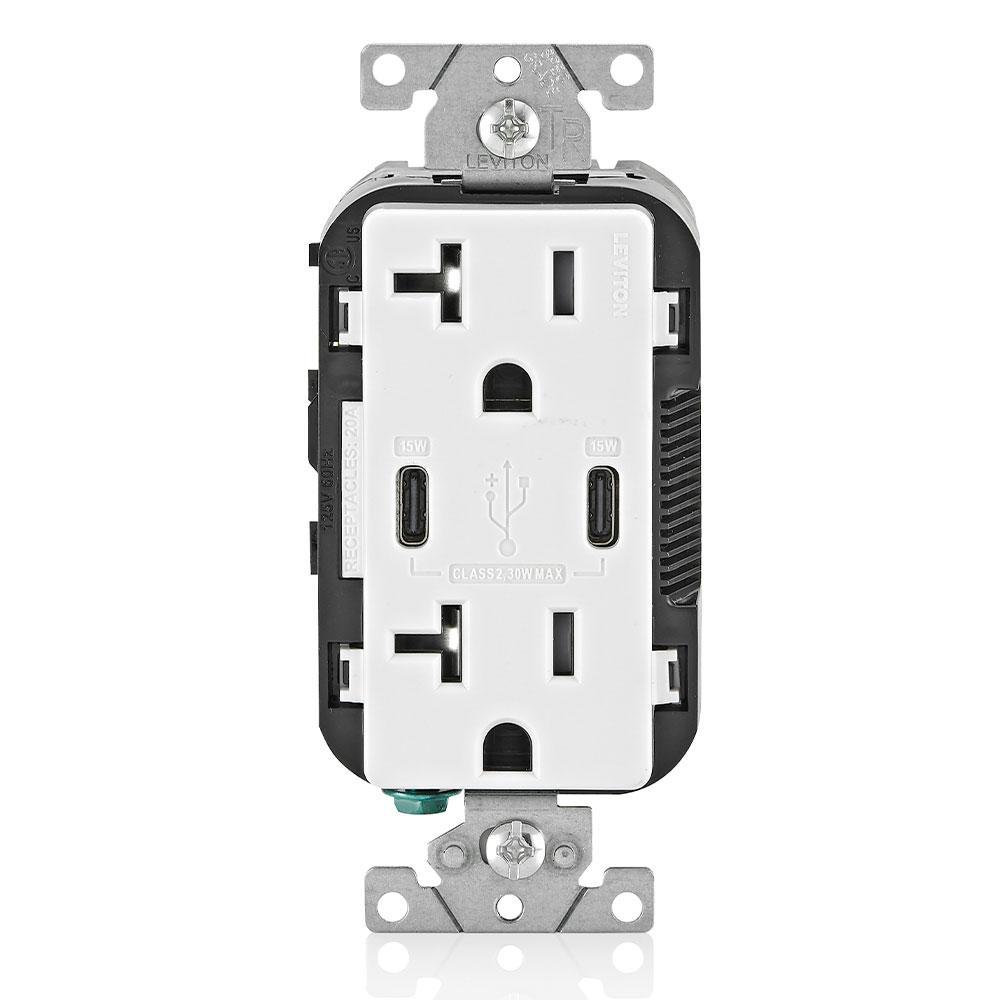 Leviton® T5837-W Receptacles & USB Ports