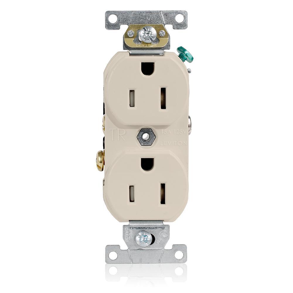Leviton® TBR15-T 1-Phase Duplex Tamper Resistant Straight Blade Receptacle, 125 V AC, 15 A, 2 Poles, 3 Wires, Light Almond