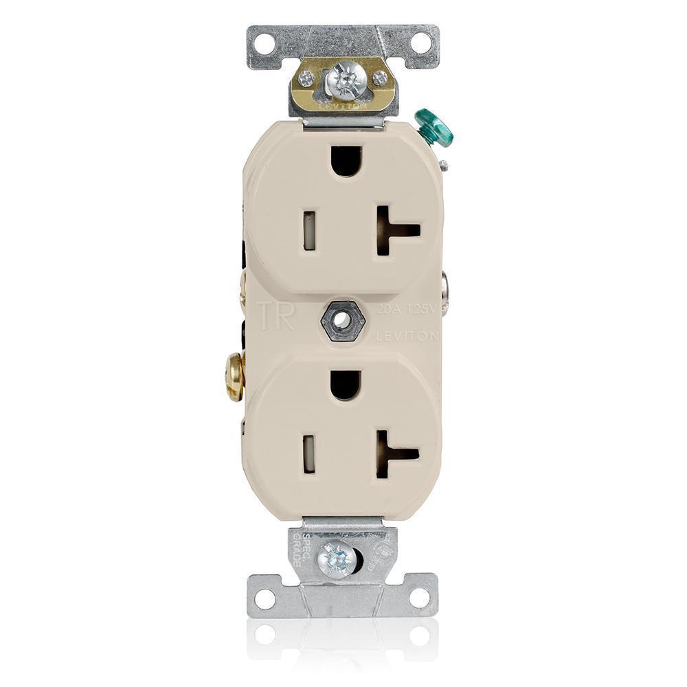 Leviton® TBR20-T Duplex Tamper Resistant Straight Blade Receptacle, 125 V AC, 20 A, 2 Poles, 3 Wires, Light Almond