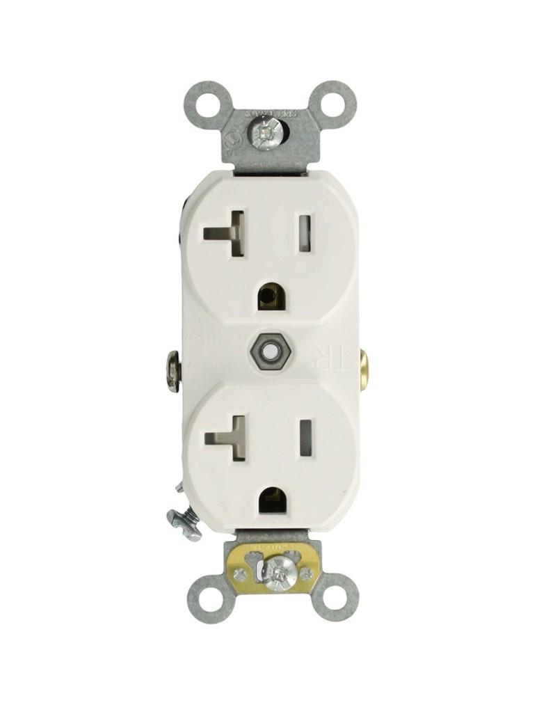 Leviton® TCR20-W Duplex Self-Grounding Tamper and Weather Resistant Straight Blade Receptacle, 125 V AC, 20 A, 2 Poles, 3 Wires, White
