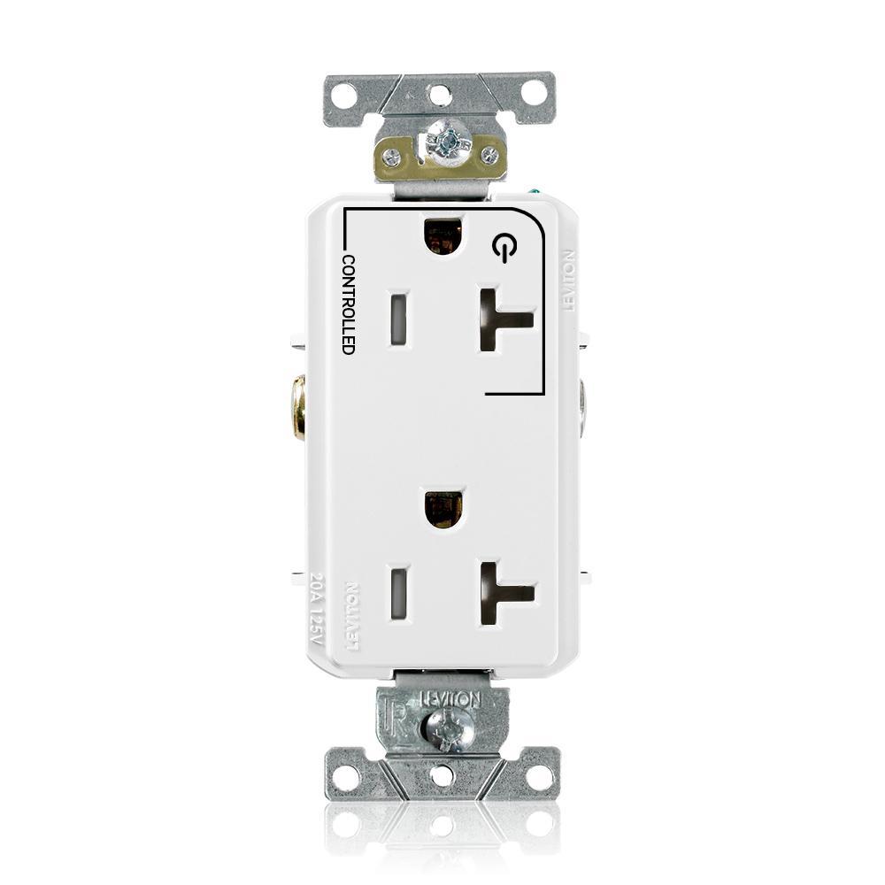 Decora® TDR20-S1W Duplex Self-Grounding Straight Blade Receptacle, 125 V AC, 20 A, 2 Poles, 3 Wires, White