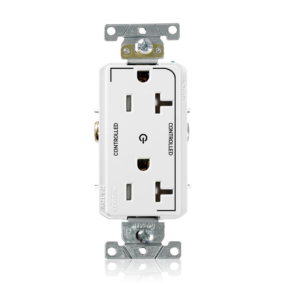 Decora® TDR20-S2W Duplex Self-Grounding Straight Blade Receptacle, 125 V AC, 20 A, 2 Poles, 3 Wires, White