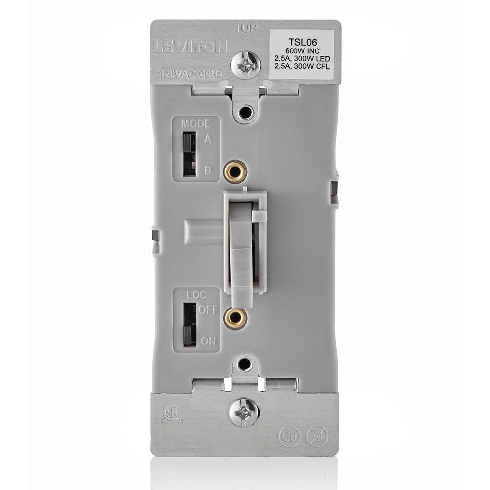 Leviton® TSL06-1LG 3-Way Electro-Mechanical Universal Dimmer Switch With Locator Light, 120 V AC, 1 Poles, Gray