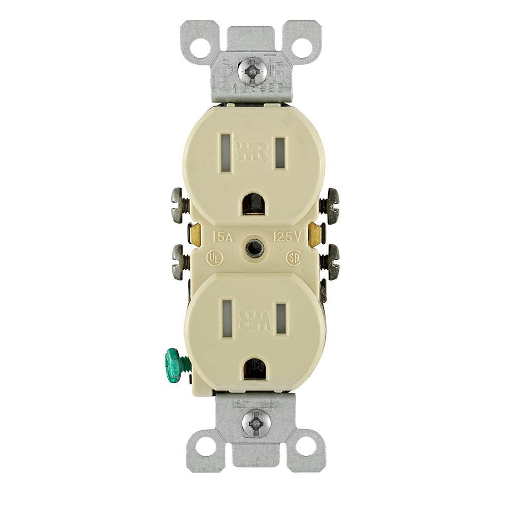 Leviton® W5320-T0I Duplex Grounding Tamper and Weather-Resistant Straight Blade Receptacle, 125 V AC, 15 A, 2 Poles, 3 Wires, Ivory