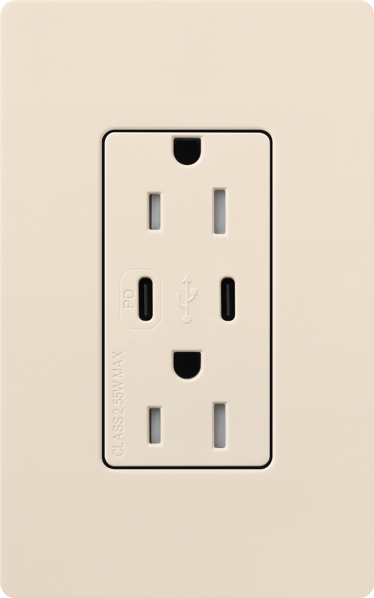 Lutron® CAR-15-CCTR-LA CAR New Designer Style Tamper-Resistant Receptacle, 15 A, 125 V AC, 60 Hz, 2 Wires, Light Almond