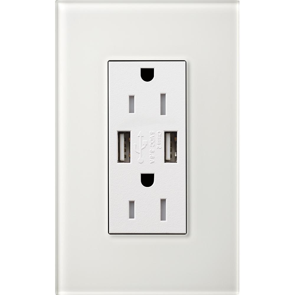 Lutron® LTR-15-UBTR-CWH Receptacles & USB Ports