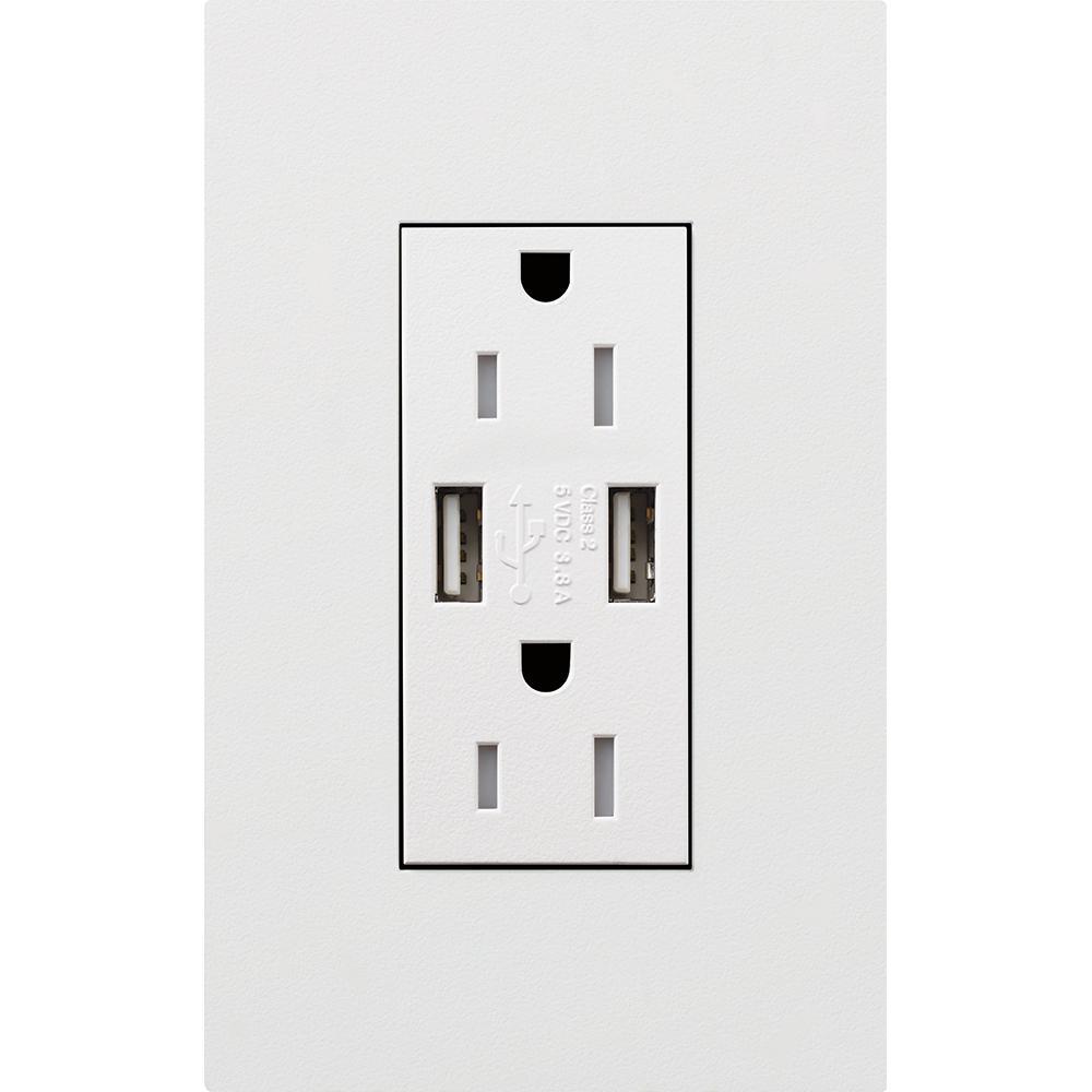Lutron® LTR-15-UBTR-WH Receptacles & USB Ports