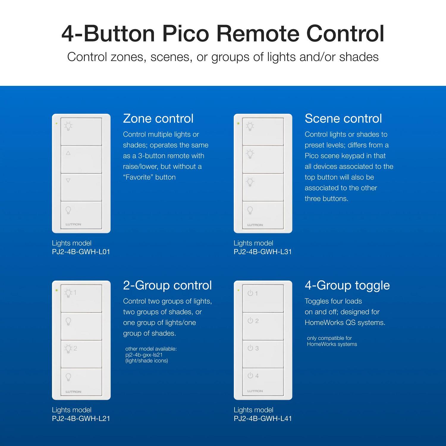 Lutron® PJ2-4B-GBL-L31 Lighting Control Remotes