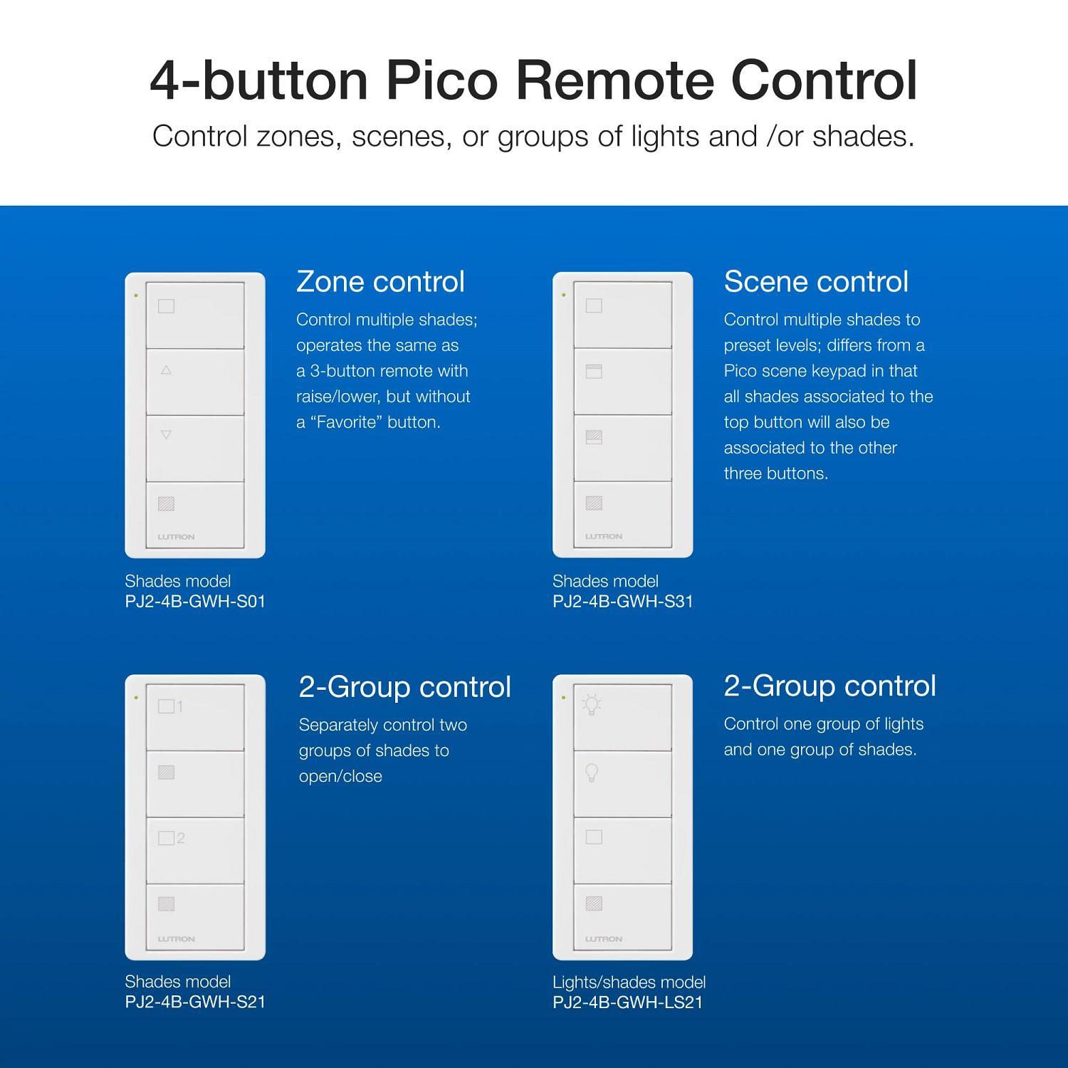Lutron® PJ2-4B-TSW-S21 Lighting Control Remotes