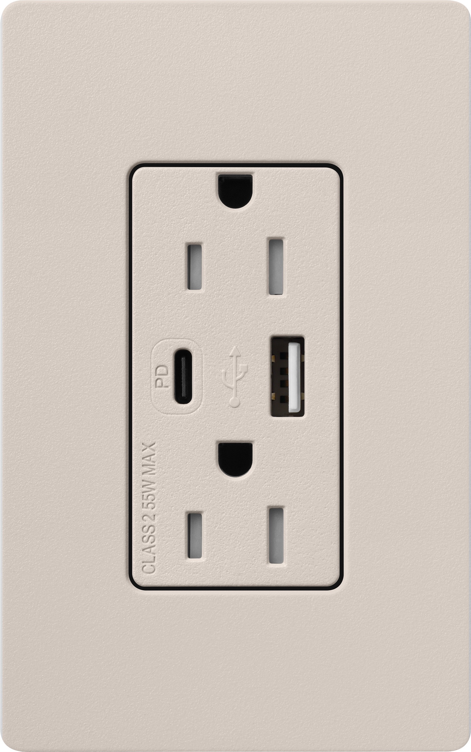 Lutron® SCR-15-ACTR-TP CAR New Designer Style Tamper-Resistant Receptacle, 15 A, 125 V AC, 60 Hz, 2 Wires, Taupe