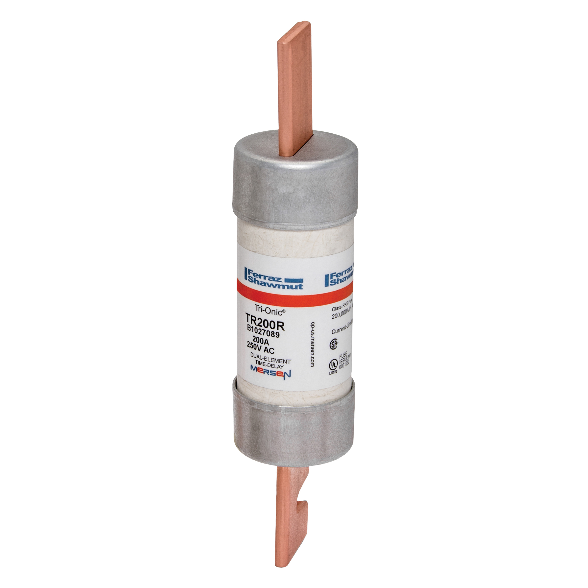 Mersen Tri-Onic® TR200R Current Limiting Low Voltage Time Delay Fuse, 200 A, 250 V AC/DC, 200/20 kA Interrupt, RK5 Class, Cylindrical Body