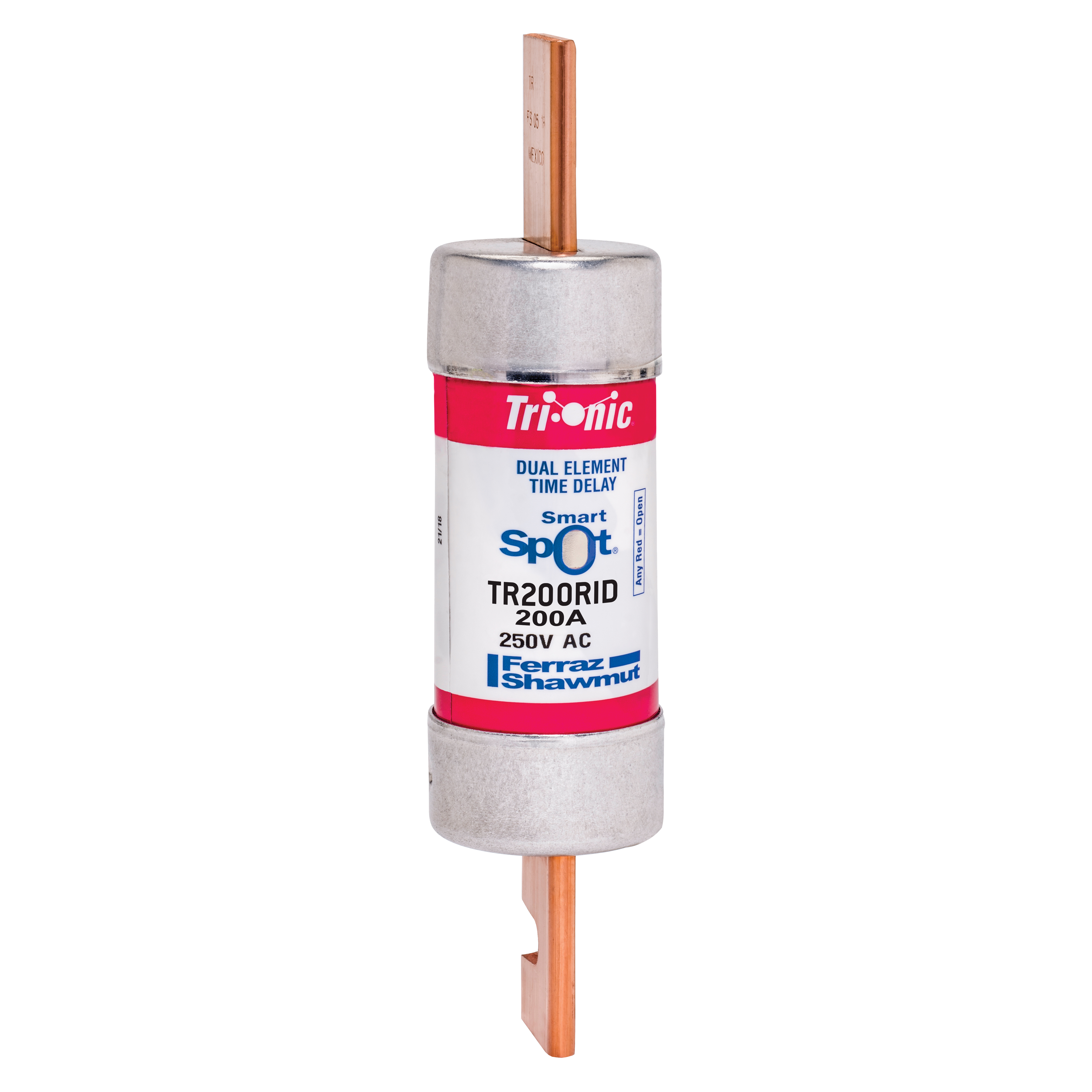 Mersen Tri-Onic® TR200RID Current Limiting Low Voltage Time Delay Fuse, 200 A, 250 V AC/DC, 200/20 kA Interrupt, RK5 Class, Cylindrical Body