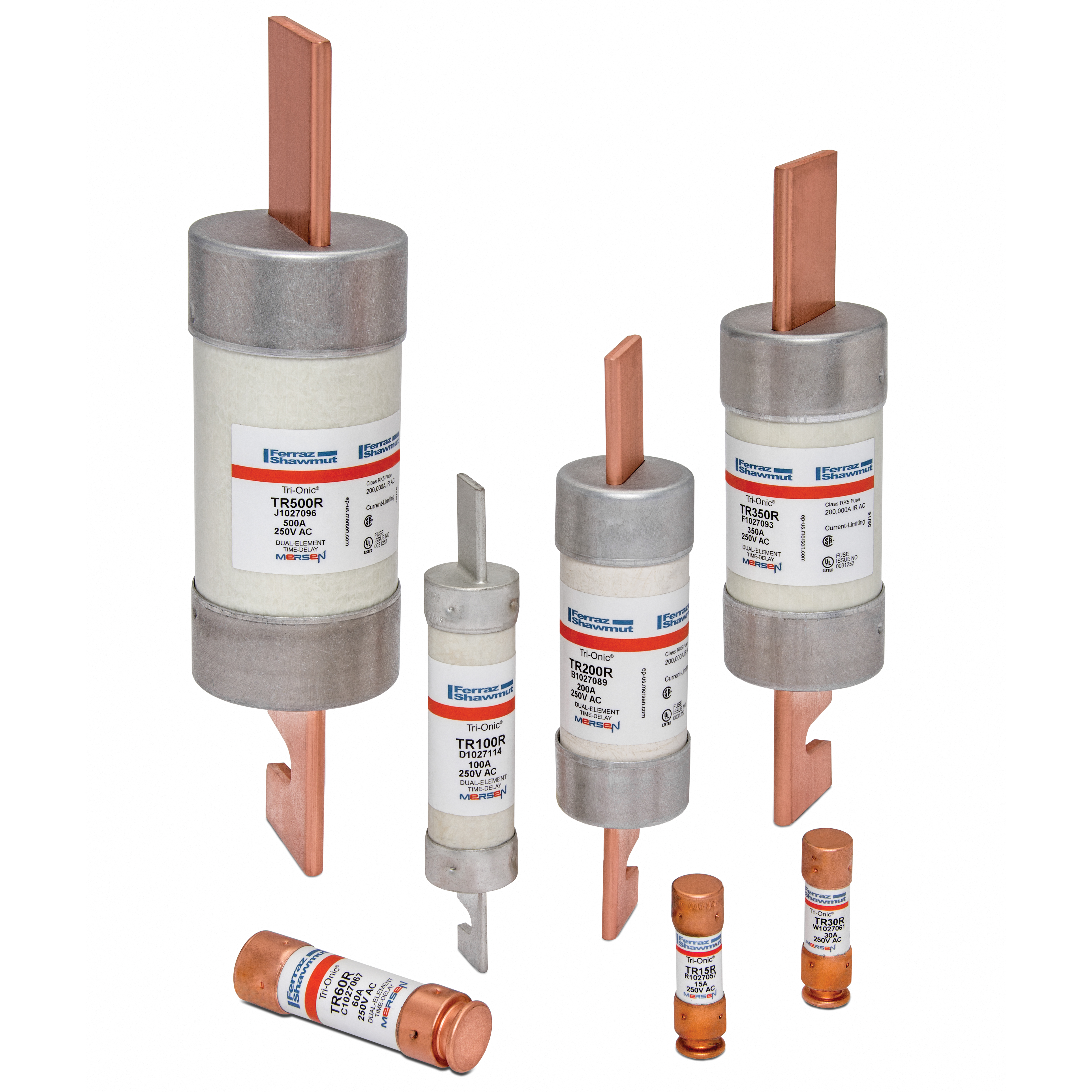 Mersen Tri-Onic® SmartSpot® TR35RID TR-R Low Voltage North American Style Time Delay Power Fuse With Blown Fuse Visual Indication, 35 A, 250 V AC, 200 kA, Class RK5, Cylindrical Body