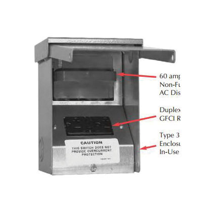 Milbank® U3822-20GWR Non-Fusible Air-Conditioner Disconnect, 240 VAC, 60 A, 10 hp, 2 Poles