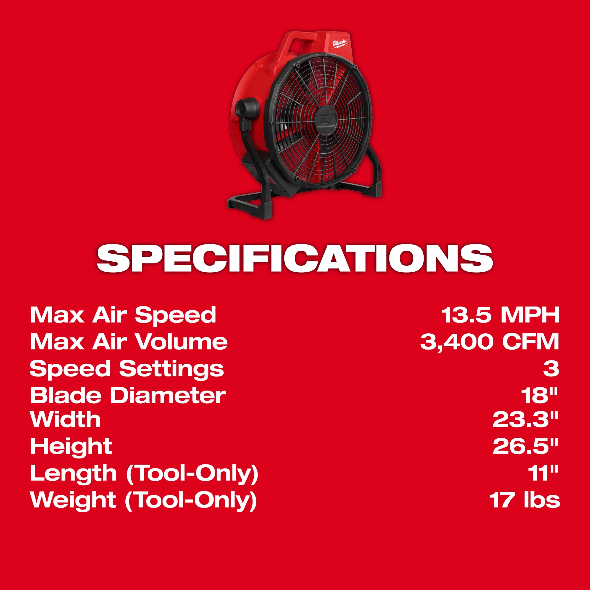 Milwaukee® 0821-20 Jobsite Cordless Fans