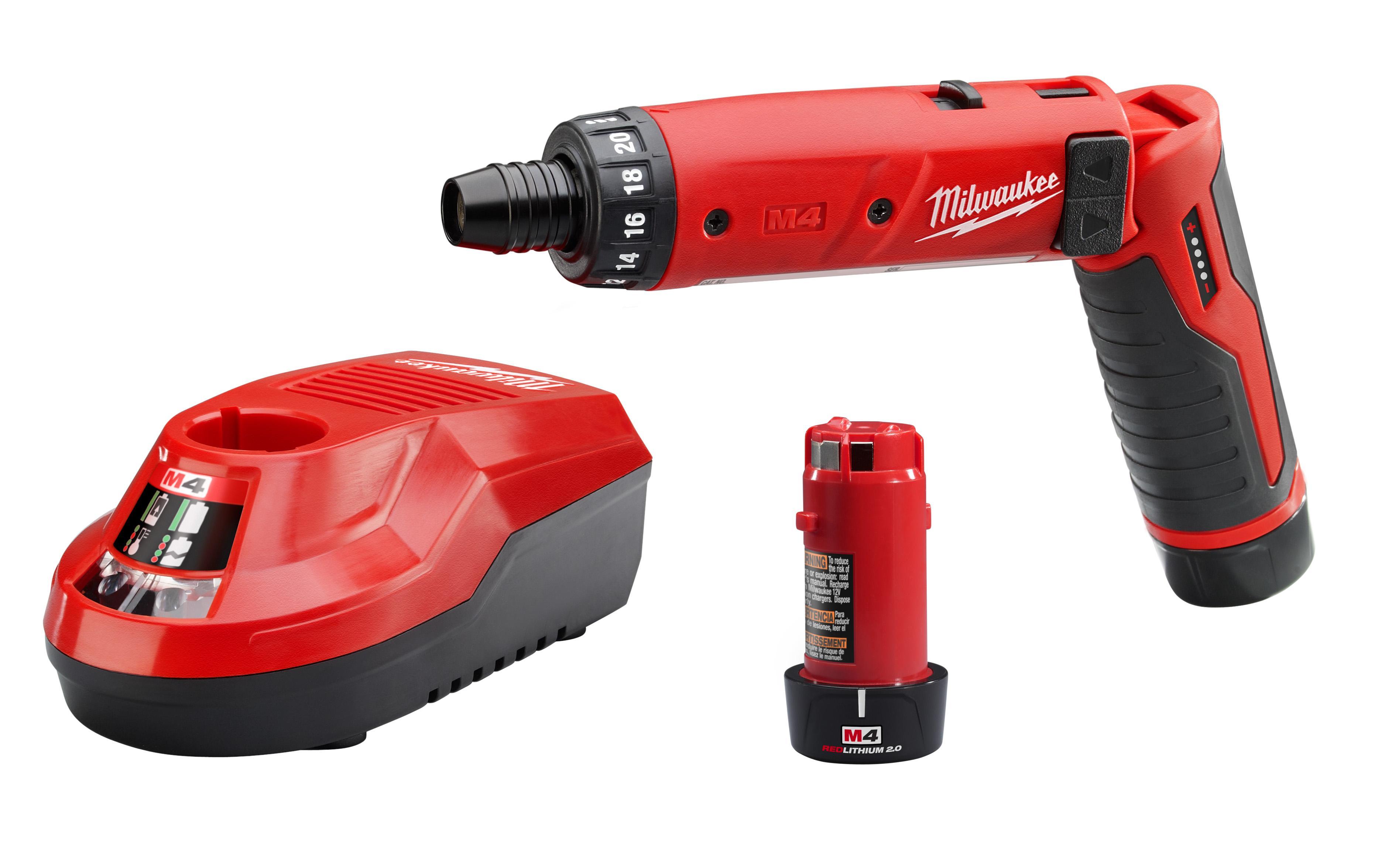 Milwaukee® M4™ 2101-22 Cordless Screwdriver Kit, 1/4 in Chuck, 4 V DC, 44 in-lb Torque, Li-Ion Battery
