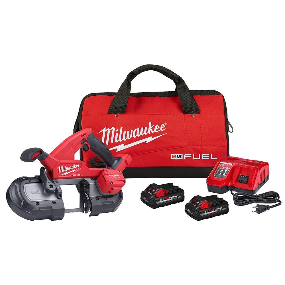 Milwaukee® M18 FUEL™ 2829-22 Compact Cordless Portable Band Saw, 3-1/4 in Cutting, 35-3/8 in L Blade, 18 V DC, 3 Ah Li-Ion Battery