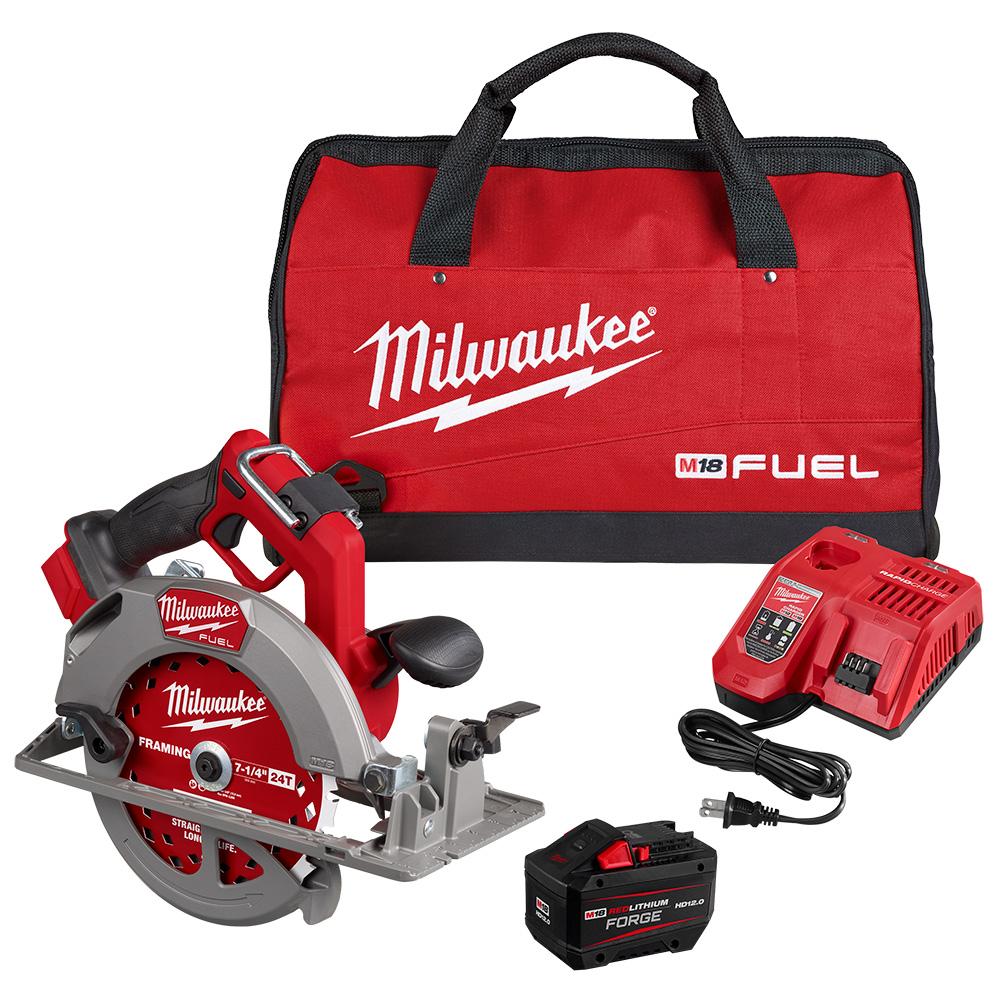 Milwaukee® 2834-21HD M18 FUEL™ Cordless Circular Saw Kit, 7-1/4 in Dia Blade, 18 V, 2.062, 2.625 in D Cutting Lithium Battery, Right Blade Side