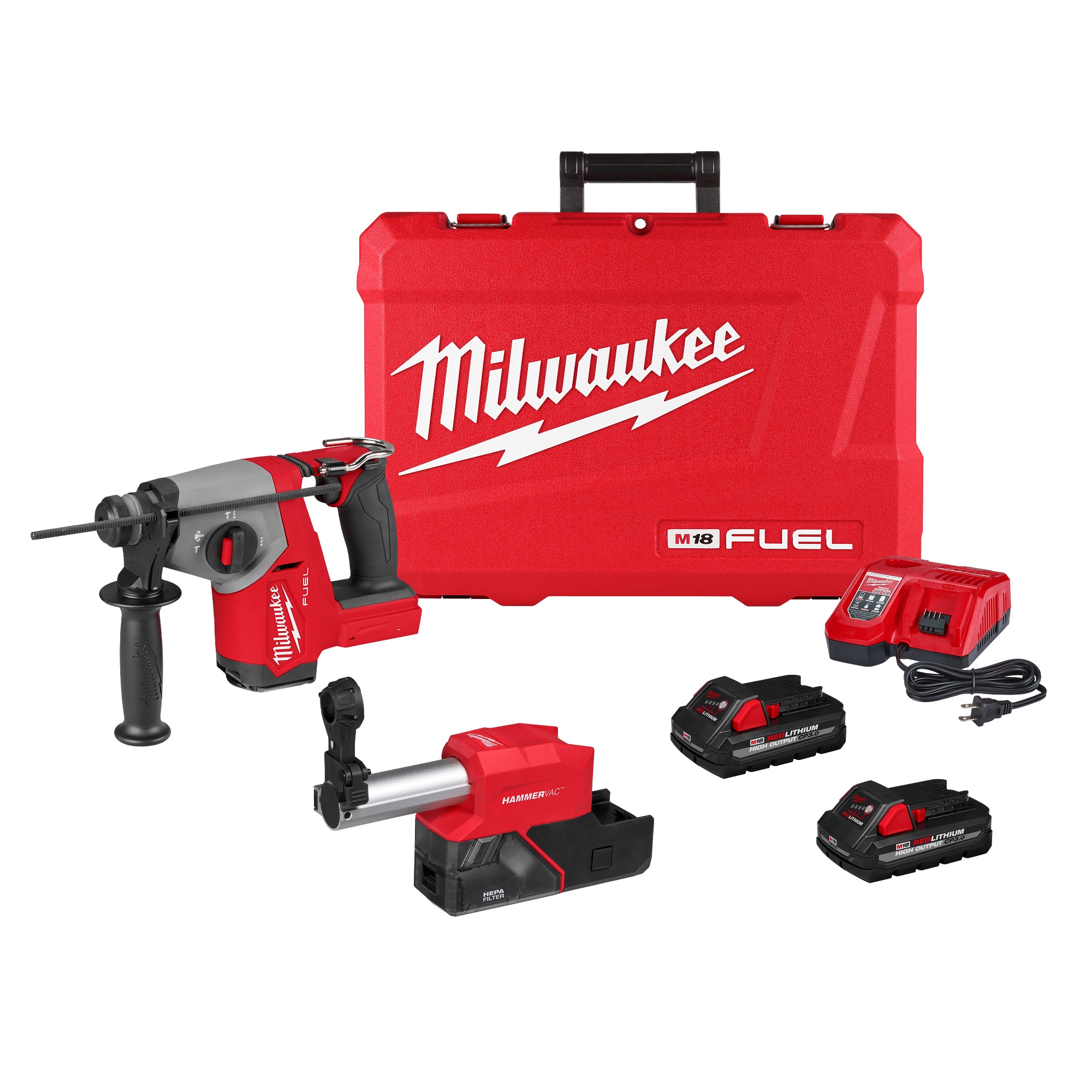 Milwaukee® 2908-22DE M18 FUEL Compact Hammer Kit, 5/8 in SDS Plus Chuck, 1400 rpm No-Load, Li-Ion Battery