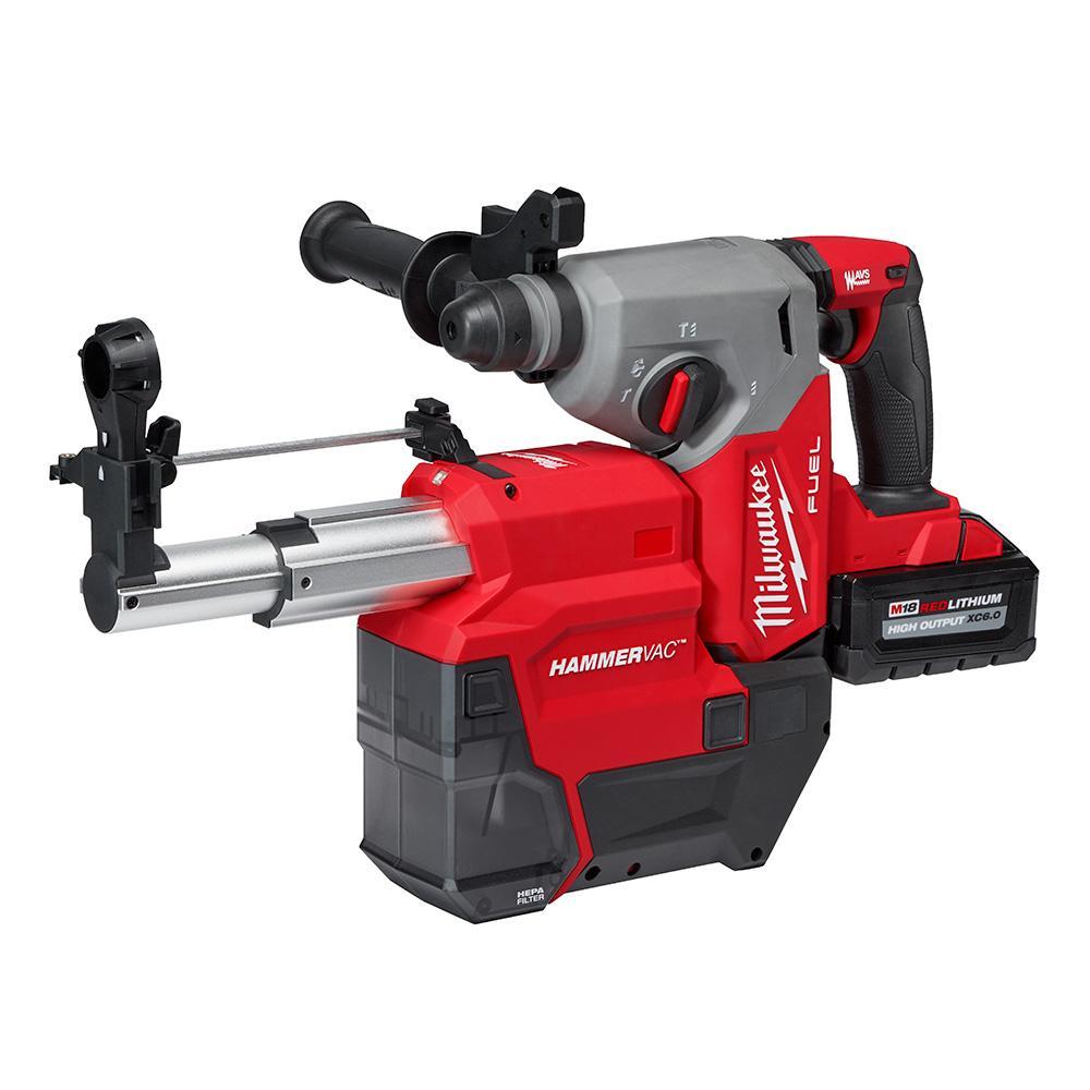 Milwaukee® HAMMERVAC™ 2912-22DE M18 FUEL™ 3-Mode Cordless Rotary Hammer Kit, 1 in SDS Plus® Chuck, 18 V, 0 to 1330 rpm No-Load, Li-Ion Battery