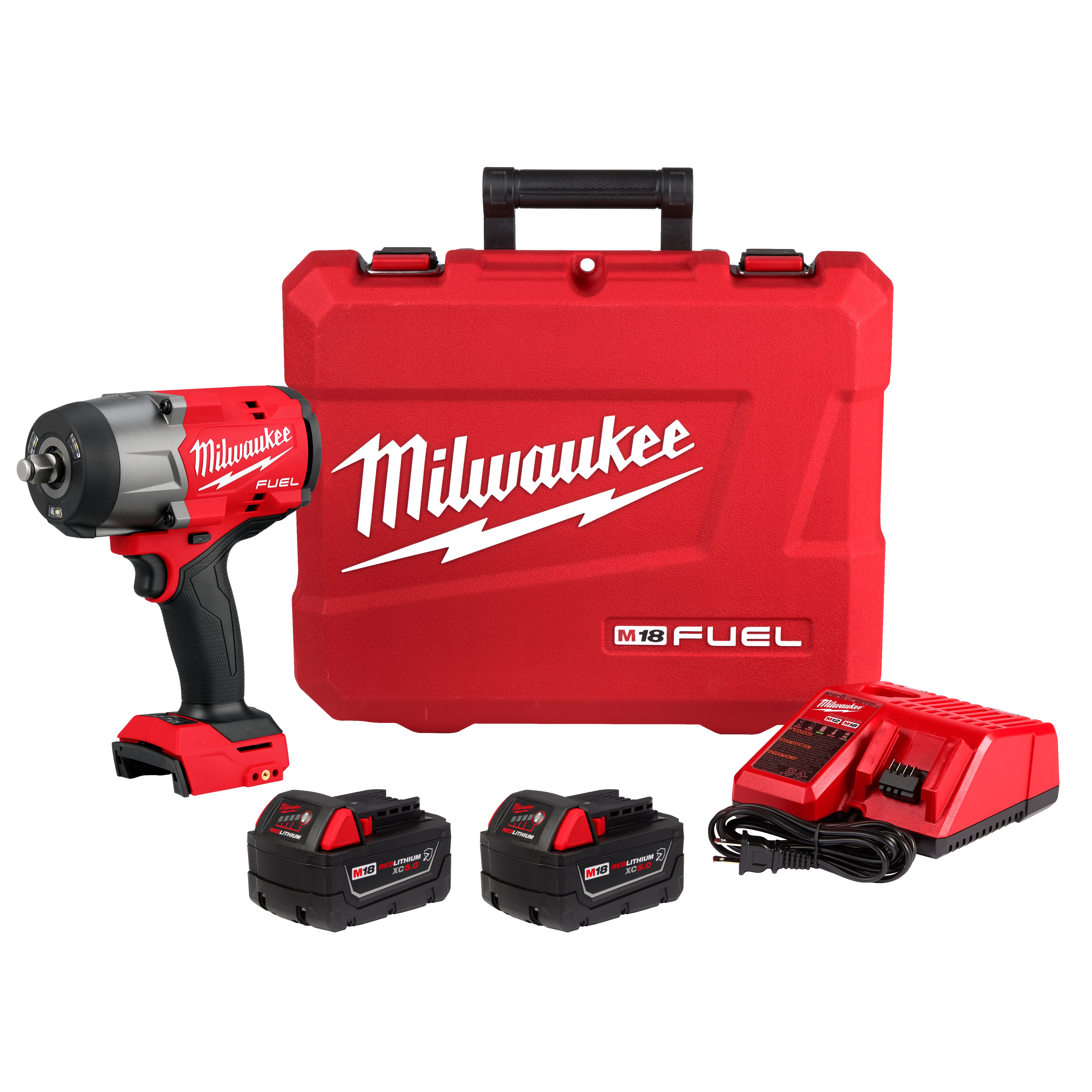 Milwaukee® 2967-22 M18 FUEL™ High Torque Impact Wrench, 1/2 in Drive Square Drive, 0 to 2400 ipm, 1100 ft-lb Fastening/1500 ft-lb Nut-Busting Torque Rating, 18 V, 7.6 in OAL