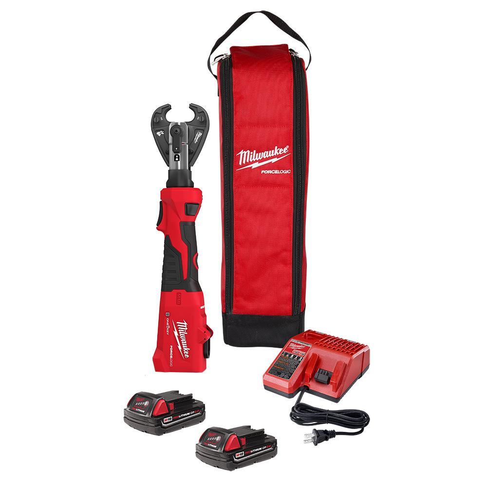 Milwaukee® 2978-22 M18™ FORCE LOGIC™ Cordless Linear Utility Crimper Kit, 8 AWG to 600 kcmil Crimping, 6 ton Crimping, 18 V, Li-Ion Battery, 19.9 in OAL