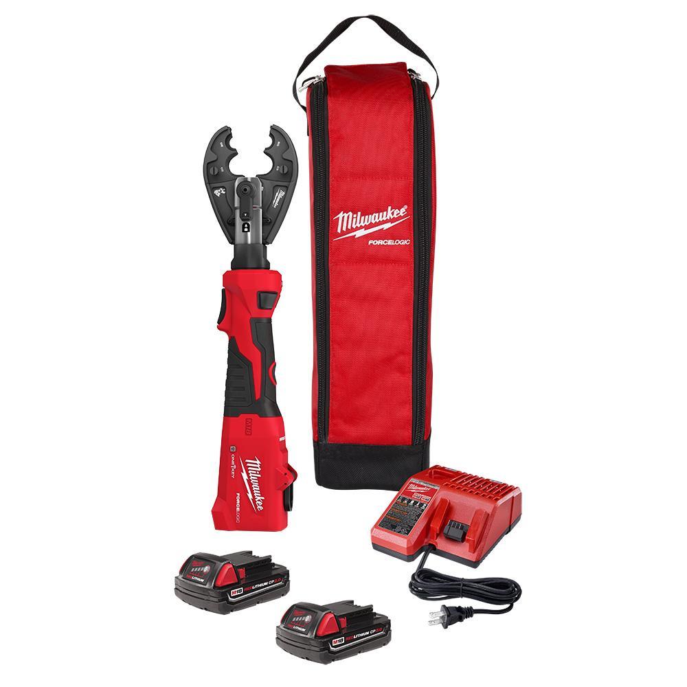 Milwaukee® 2978-22BG M18™ FORCE LOGIC™ Cordless Linear Utility Crimper Kit, 8 AWG to 600 kcmil Crimping, 6 ton Crimping, 18 V, Li-Ion Battery, 19.9 in OAL
