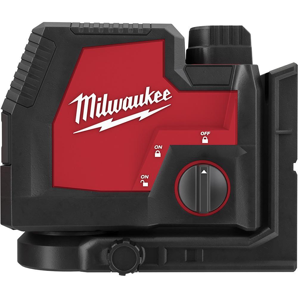 Milwaukee® 3522-21 Cordless Self Leveling Cross Line and Plumb Points Laser, 100 ft Measuring, +/- 1/8 in at 33 ft Accuracy, 4 V, REDLITHIUM™ USB Rechargeable Battery, Reinforced Nylon/Rubber/Steel Housing