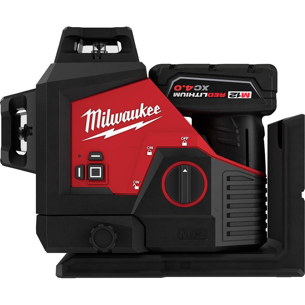 Milwaukee® 3632-21 M12™ 360 deg Automatic Cordless Self Leveling 3-Plane Laser, 125 ft Measuring, +/- 1/8 in at 33 ft Accuracy, 12 V, M12™ REDLITHIUM™ 4.0 XC Battery, Reinforced Nylon Housing