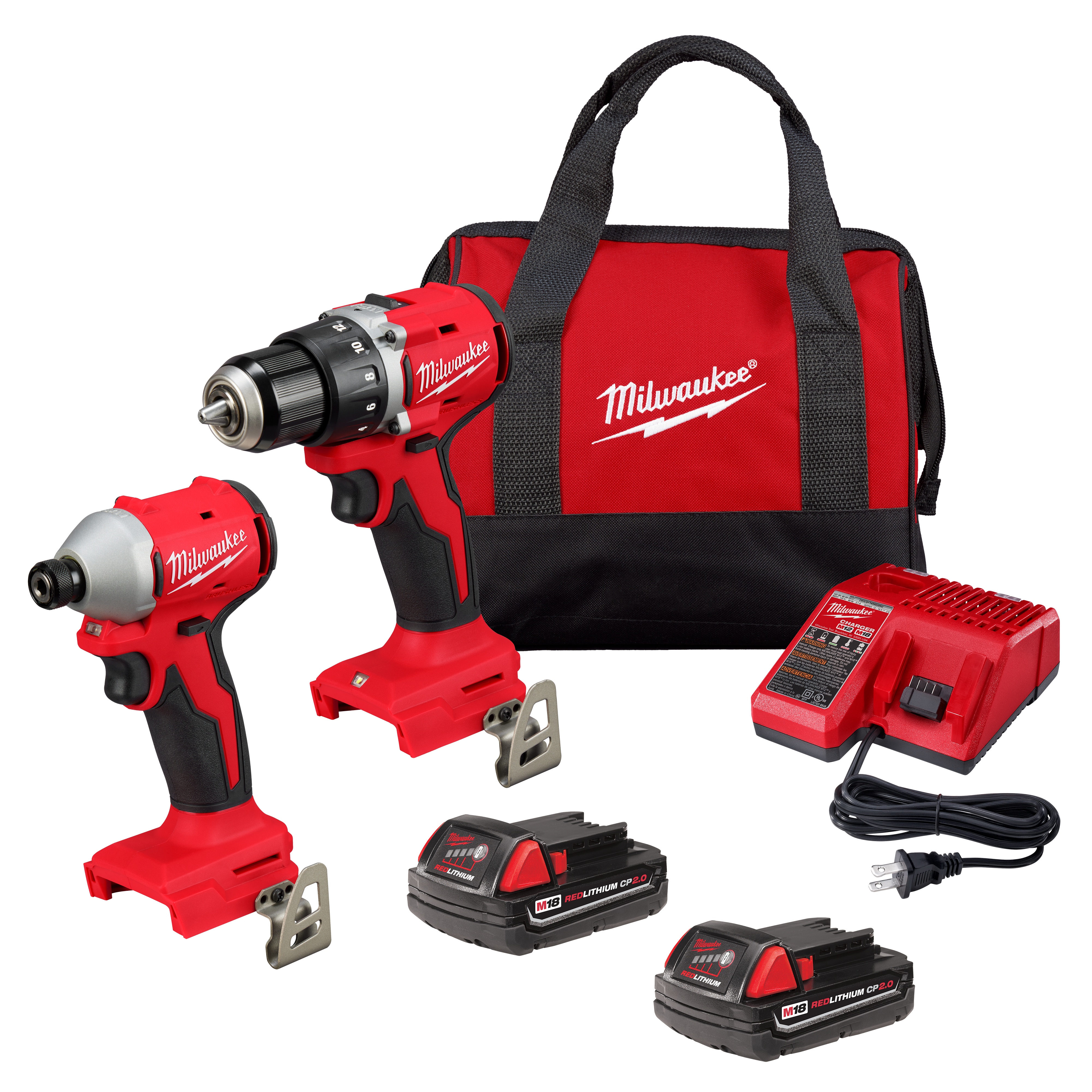 Milwaukee® 3692-22CT Compact Brushless Drill Driver Tool, 18 V, 2 Ah Battery Lithium-ion Li-Ion Battery, Metal Chuck Type, 1/2 in Chuck Size, 5.7 in Length, 7.95 in Height, 2.2 in Width, 1700 rpm Speed, 550 in-lb Torque