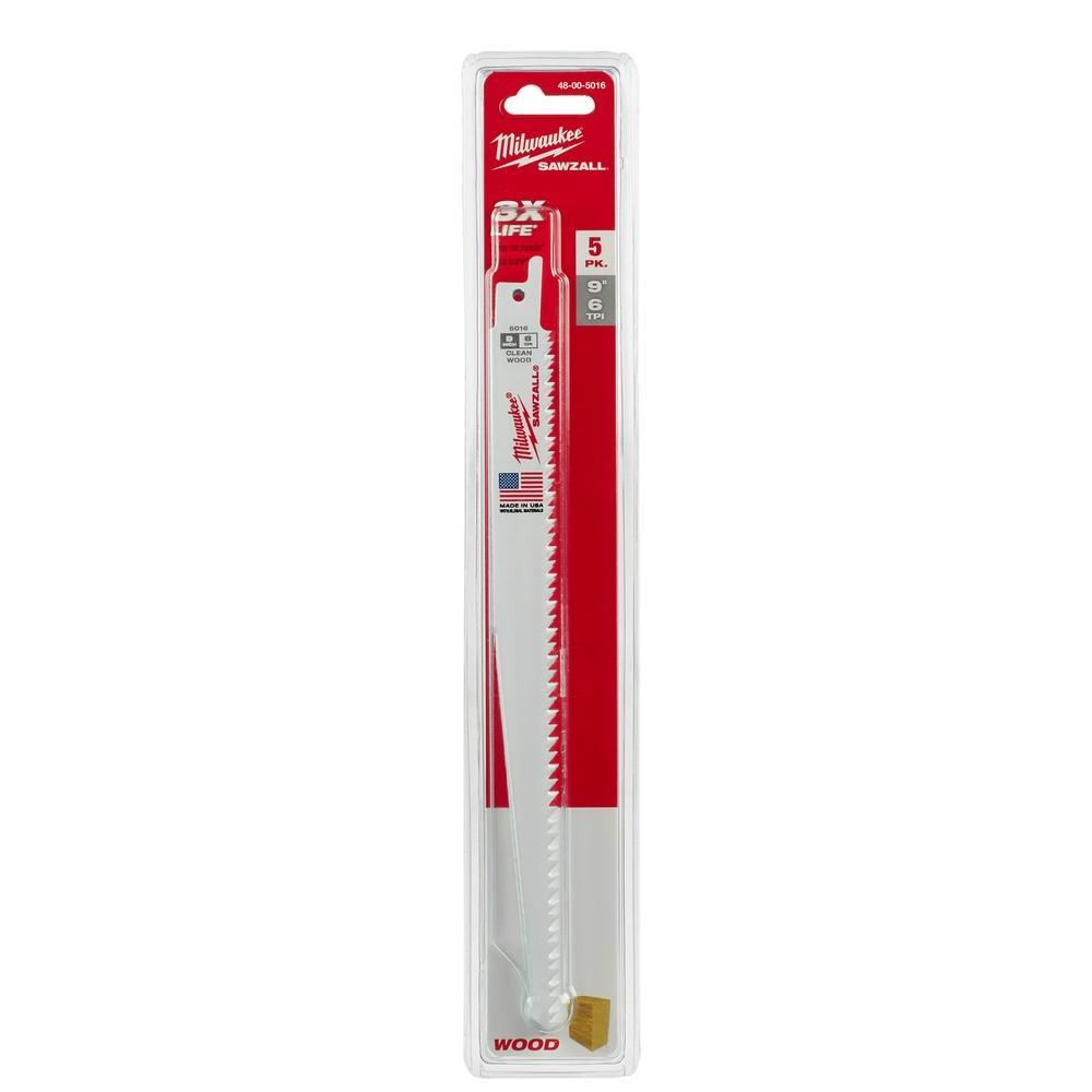 Milwaukee® SAWZALL® 48-00-5016 Fleam Ground Tapered Back Reciprocating Saw Blade, 9 in L x 3/4 in W, 6 TPI, Bi-Metal Body, Universal/Toothed Edge Tang